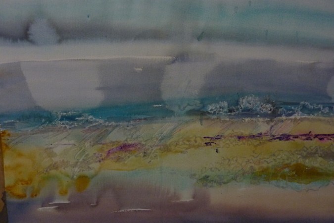 Warm Sea in Autumn Watercolour and pastel     £420